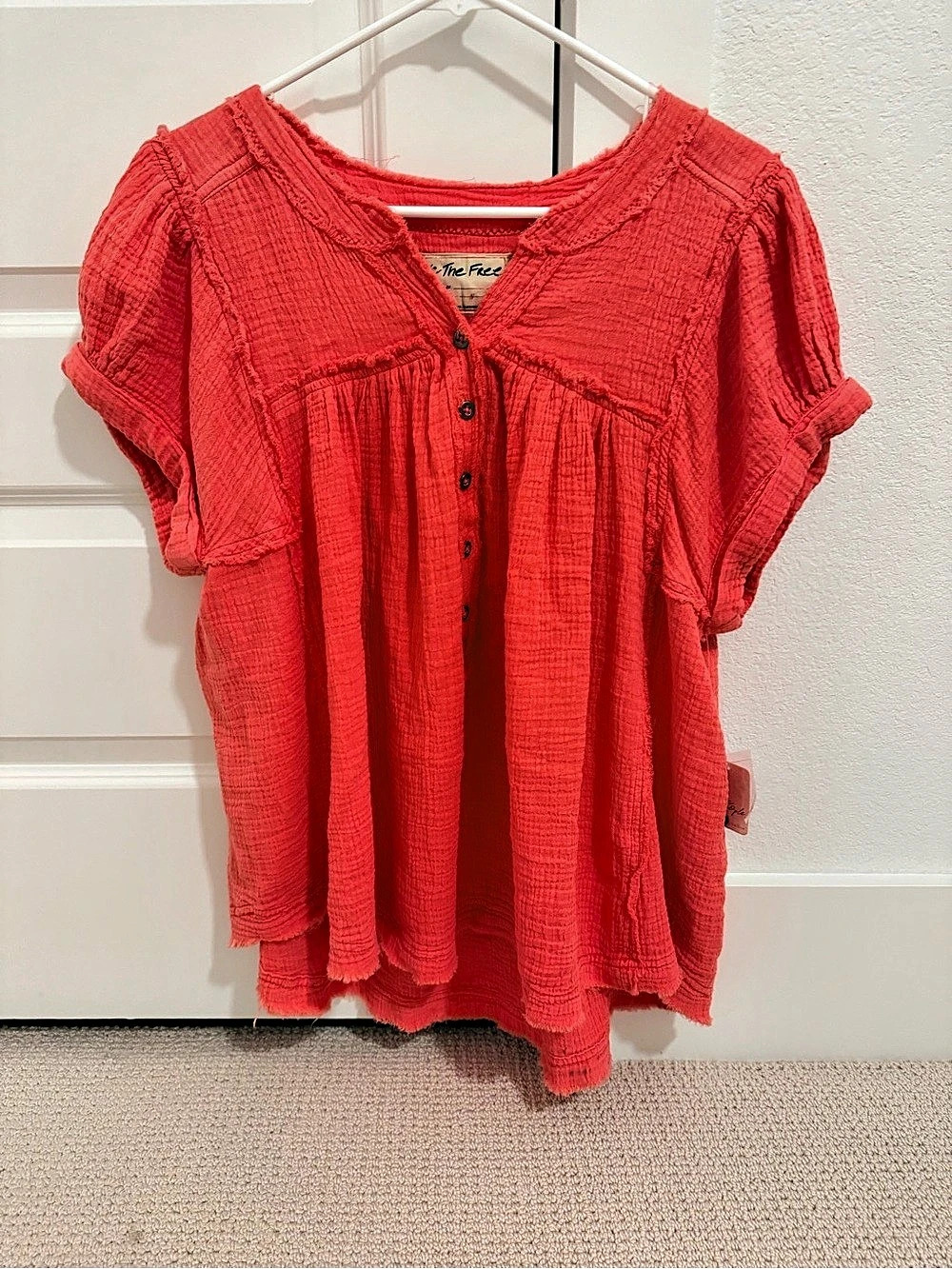 Free People We The Free Coral Paradise Blouse Pink Size Small